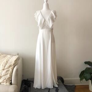 Fame and Partners White Ruffle Evening Gown
